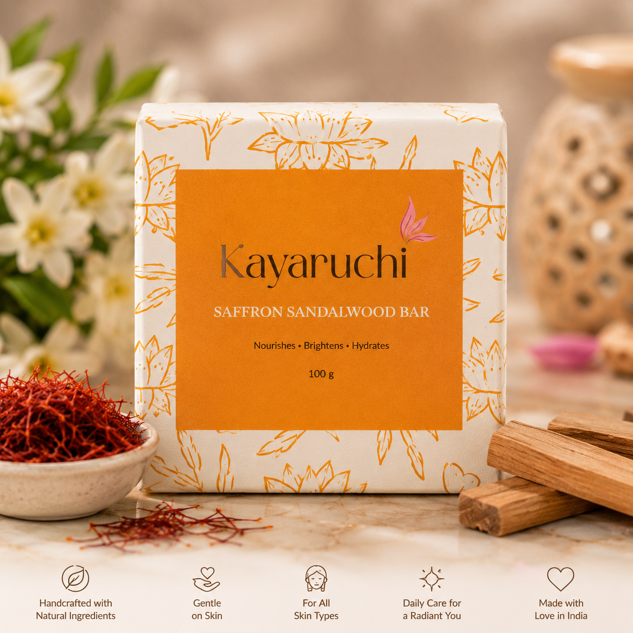 Kayaruchi Premium Herbal Soap Combo Pack (3 x 100g) | Kojic Acid, Saffron Sandalwood & Nargis Floral Sugar Bar - Image 5